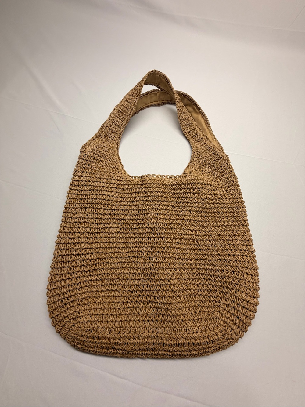 Large Woven Straw Hobo Tote Bag Tan Beach Vacation Summer Shoulder Purse